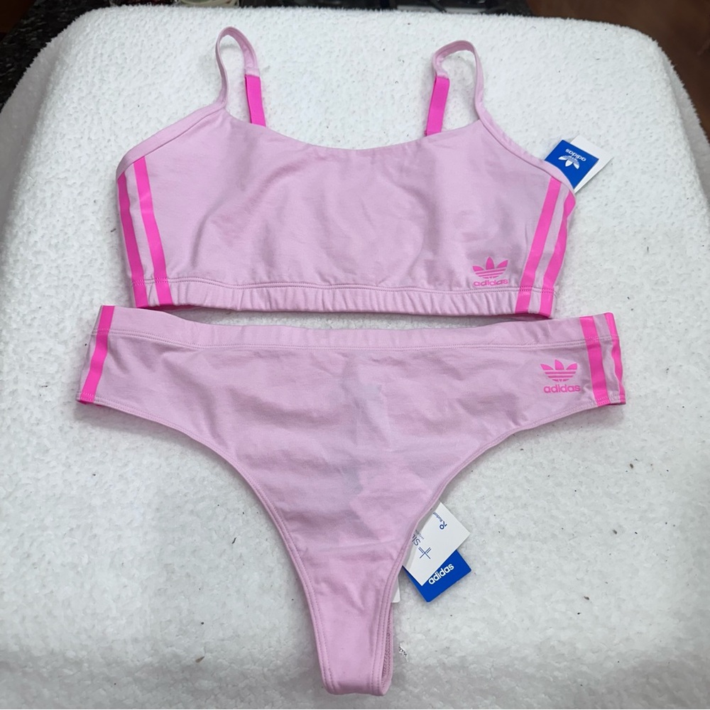 Adidas Light Pink Bralette and Thong Set